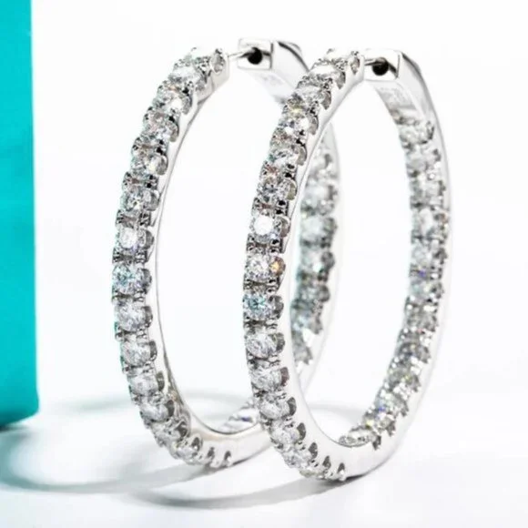 Certified 2.88 ct. t.w. Moissanite Diamond Inside Out Hoop Earrings NEW - Picture 2 of 15